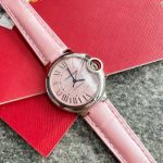 Cartier Ballon Bleu De 33mm ETA2671 Movement Crocodile Leather Strap Pink Dial 1:1 replica watches for sale USA